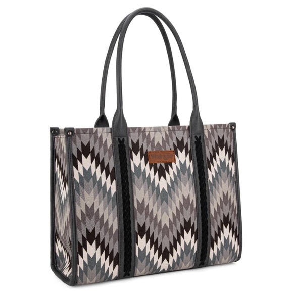 Wrangler Southwestern Pattern Dual Sided Print Concealed Carry Wide Tote Grey - Picture 3 of 4
